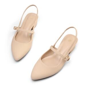Pennysue Women's Slingback Sandals Nude Low Block Heel Mary Jane Pumps 11